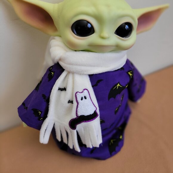 Spooky Bats 2pc Halloween Outfit/scarf set for 11" Mattel Child Grogu Yoda dolls - Picture 3 of 5